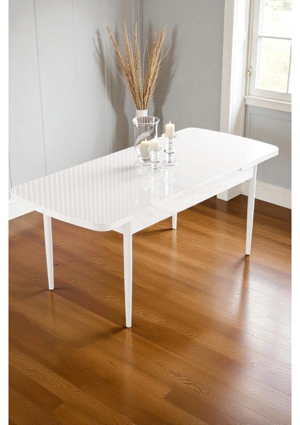 Mura Beyaz 80X132 Açılabilir Mdf Masa Yemek Odası Takımı, Mutfak Takımı 6 Adet Sandalye fırsatları