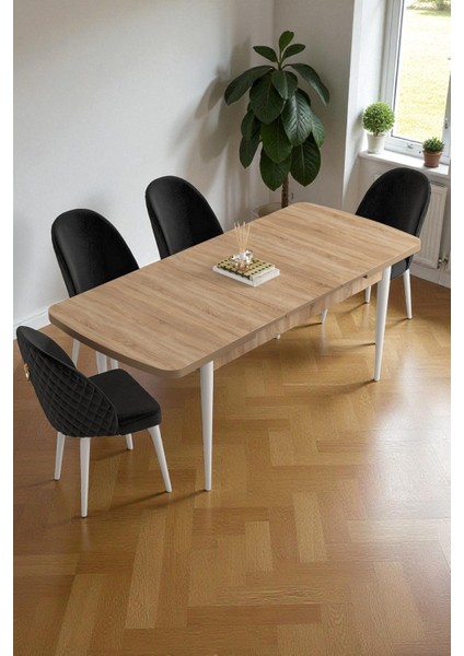 Mura Meşe 80X132 Açılabilir Mdf Masa Yemek Odası Takımı, Mutfak Takımı 4 Adet Sandalye fiyatları
