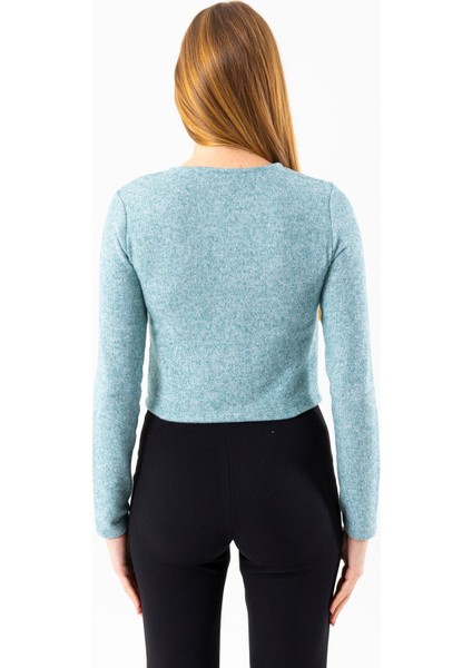 Kadın Bisiklet Yaka Pullu Düğme Detaylı Bluz Yeşil - 2630