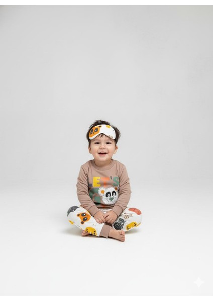 Eğlenceli Ayıcık Temalı Pamuk Erkek Bebek ve Çocuk Pijama Takımı Maske Hediyeli fiyatları