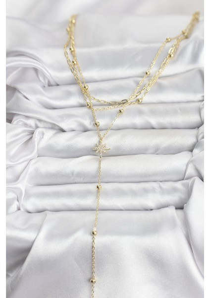 Pirinç Gold Renk Kutup Yıldızı Detaylı 3'lü Kombin Kadın Kolye fiyatları