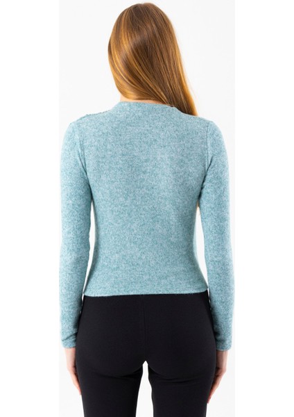 Kadın Dik Yaka Yanı Büzgü Detaylı Bluz Yeşil - 26101