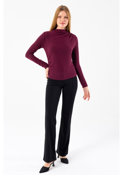 Kadın Dik Yaka Yanı Büzgü Detaylı Bluz Bordo - 26101