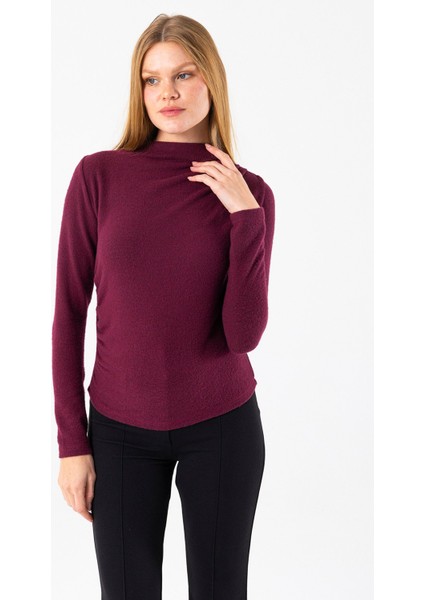Kadın Dik Yaka Yanı Büzgü Detaylı Bluz Bordo - 26101 fiyatları