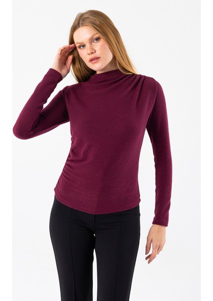 Kadın Dik Yaka Yanı Büzgü Detaylı Bluz Bordo - 26101 fırsatları