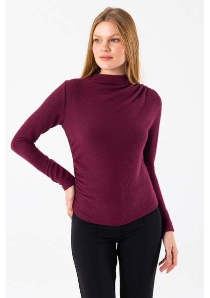 Kadın Dik Yaka Yanı Büzgü Detaylı Bluz Bordo - 26101 indirimleri