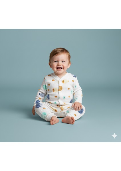 Unisex Balık Desenli Ribanalı Uzun Kollu Tulum Konforlu ve Şık Pamuklu Bebek Giysisi fiyatları