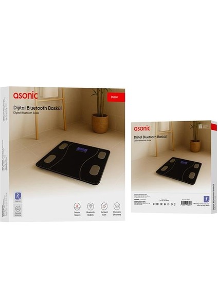 Asonic BS260 Siyah 260X260 mm Dijital Bluetooth Baskül (2*aaa Pil Hediyeli) fırsatları