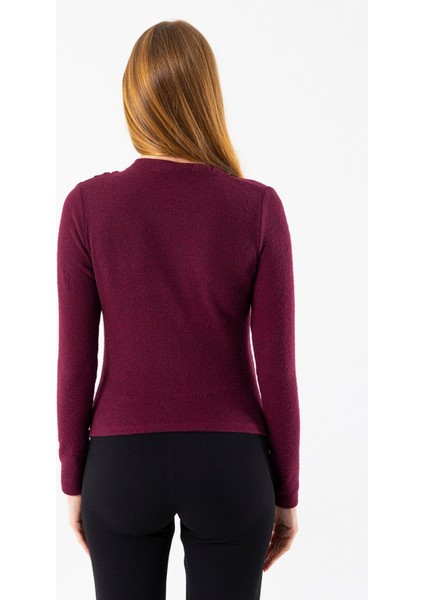 Kadın Dik Yaka Yanı Büzgü Detaylı Bluz Bordo - 26101