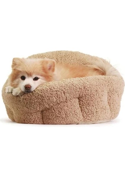 Kedi ve Köpek Yatağı, Yumuşak Dokulu, Yıkanabilir Peluş 45 cm (Bej)