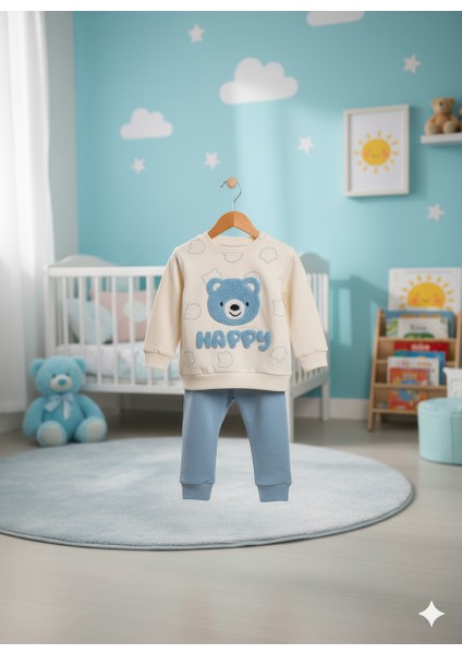 Sevimli Ayıcık Nakışlı "happy" Bebek Sweatshirt ve Pantolon Erkek Takımı fiyatları
