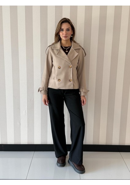 Isa Oversize Kaşe Kruvaze Kaban Ceket Kadın Mont