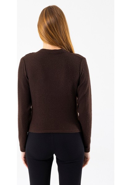 Kadın Dik Yaka Yanı Büzgü Detaylı Bluz Kahverengi - 26101