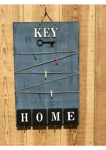 Dekoratif Home Keys Ahşap Resimlik Ve Notluk (saks Mavisi)