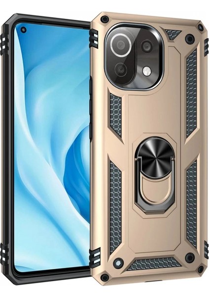 Xiaomi Mi 11 Lite Kılıf Sofya Yüzüklü Silikon Kapak - Gold (K95)