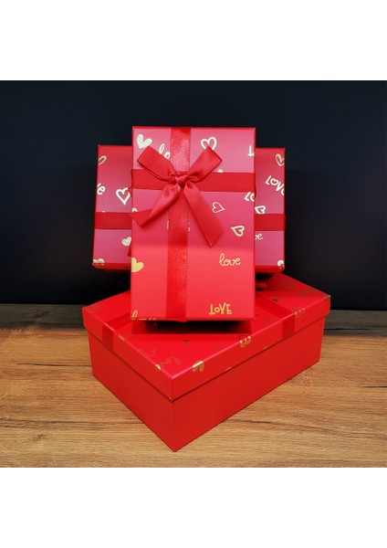 Dikdörtgen 3&apos;lü Kırmızı Hediye Kutusu fiyatları