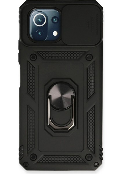 Xiaomi Mi 11 Lite Kılıf Pars Lens Yüzüklü Silikon - Siyah (K95)