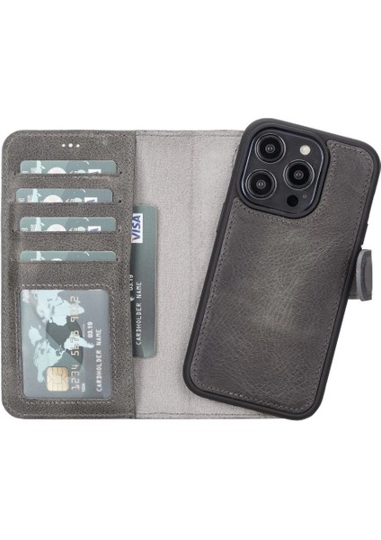 Buğz Apple iPhone 14 Pro Uyumlu Deri Cüzdanlı Kılıf Mwwn VS4EF Gri indirimleri