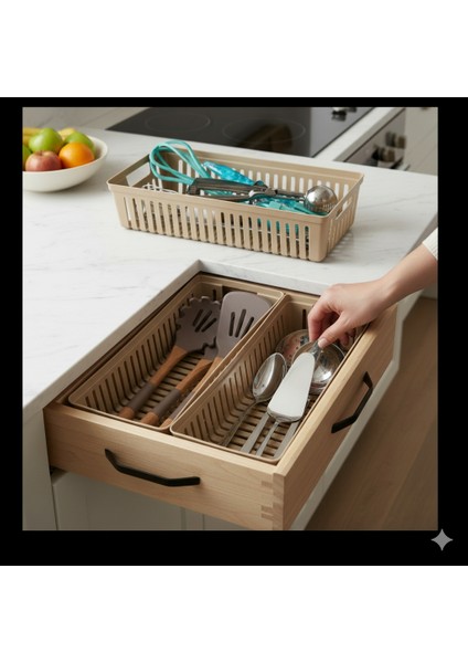 3 Adet Çekmece Içi Bıçaklık & Kaşıklık Organizer Bej