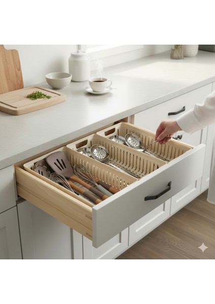 3 Adet Çekmece Içi Bıçaklık & Kaşıklık Organizer Bej modelleri