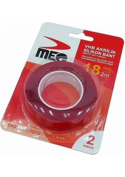 Buğz Meg Çift Taraflı Akrilik Silikonize Bant 18 mm x 2 Metre