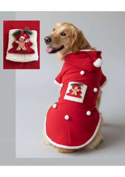 Red Tree Kırmızı Yılbaşı Köpek Kıyafeti | Noel Baba Kapüşonlu Polar Sweatshirt | Orta ve Büyük Irklar Için
