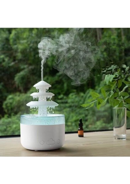3 Katlı Şelale Yağmur Tasarımlı Ultrasonik Aroma Difüzör – 6 Renk LED Işıklı Hava Nemlendirici