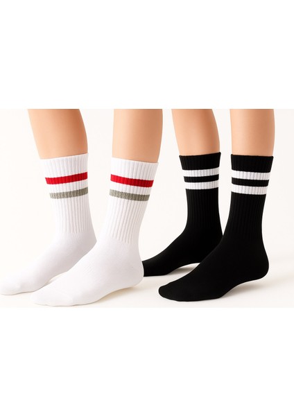 Kadın Siyah Beyaz Soket Çorap 2’li Set – Pamuklu Spor ve Günlük Kullanım – Plus Scorpion