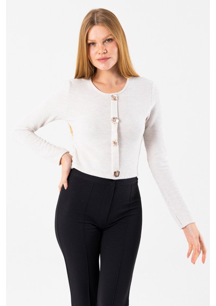 Kadın Bisiklet Yaka Pullu Düğme Detaylı Bluz Bej - 2630 fırsatları