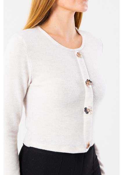 Kadın Bisiklet Yaka Pullu Düğme Detaylı Bluz Bej - 2630