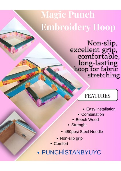 30X25 cm Sihirli Punch(Panç)(Kasnak Kılıf Hediyeli)Telli/iğneli Ahşap Nakış Kasnağı fiyatları