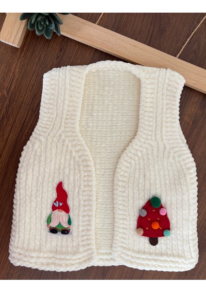 Yılbaşı Temalı El Örgüsü Kadife Bebek Yelek