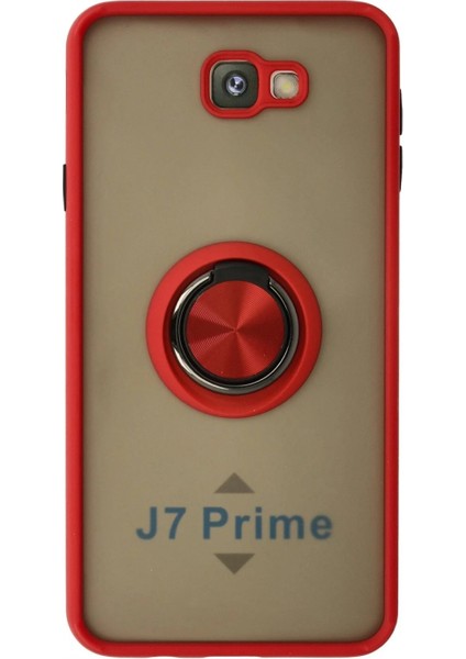 Samsung Galaxy J7 Prime Kılıf Montreal Yüzüklü Silikon Kapak - Kırmızı (K95)