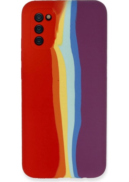 Samsung Galaxy A03S Kılıf Ebruli Lansman Silikon - Kırmızı-Mor (K95)