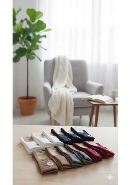 Pamuk Çift Kat Kadın Soket Çorabı; Dikişsiz; Kışlık ; 36-40 Numara; Asorti 12'li Kutu