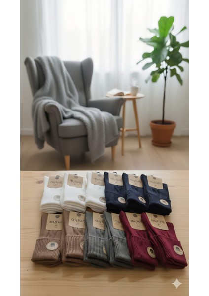 Pamuk Çift Kat Kadın Soket Çorabı; Dikişsiz; Kışlık ; 36-40 Numara; Asorti 12'li Kutu modelleri
