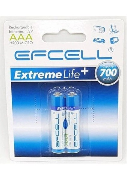 Efcell 1.2V Aaa Şarjli 700MA 2'li Blister Paket Ince Pil