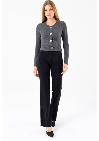 Kadın Bisiklet Yaka Pullu Düğme Detaylı Bluz Siyah - 2630