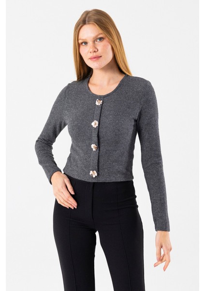 Kadın Bisiklet Yaka Pullu Düğme Detaylı Bluz Siyah - 2630 modelleri