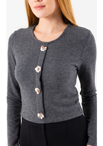 Kadın Bisiklet Yaka Pullu Düğme Detaylı Bluz Siyah - 2630