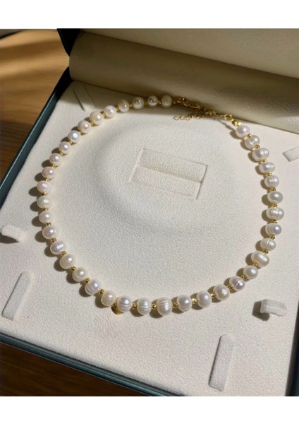 Sertifikalı Gerçek Doğal Inci Tasarım Kolye 45 cm - Çelik Aparat