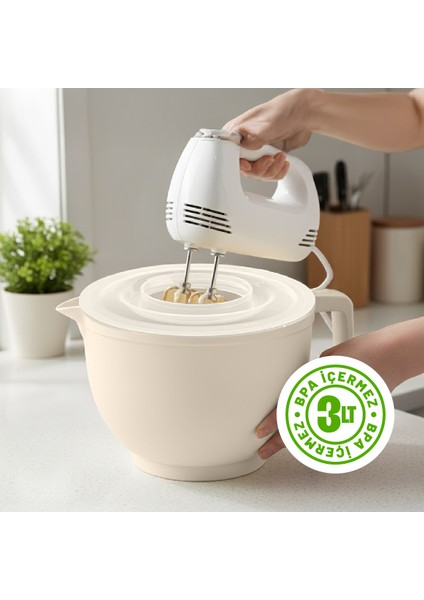 3 Litre Şeffaf ve Aç Kapa Kapaklı & Kaymaz Mikser Kabı