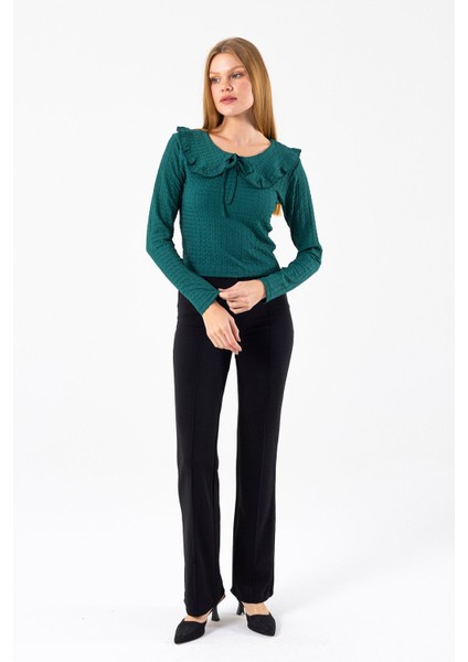Kadın Yakalı Bağlama Detaylı Dokulu Bluz Yeşil - 26116 fiyatları