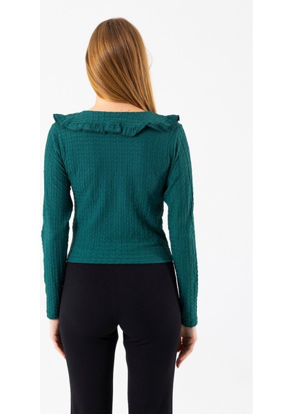 Kadın Yakalı Bağlama Detaylı Dokulu Bluz Yeşil - 26116