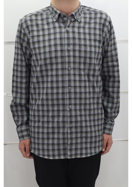 Fistan Store Erkek Ekose Klasik Kesim Rahat Kalıp Tek Cepli Kışlık Kaşmir Gömlek