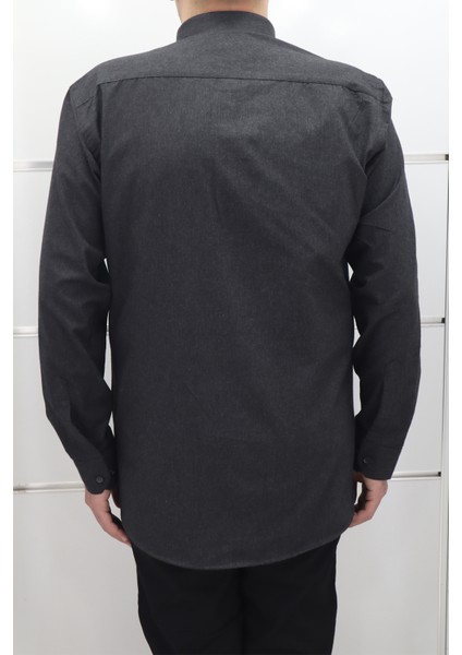 Fistan Store Erkek Siyah Düz Klasik Kesim Rahat Kalıp Tek Cepli Kışlık Kaşmir Gömlek modelleri