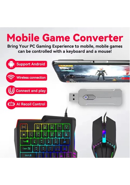 Buğz Pubg Mobil Oyun Kiti 5in1 Bt5.3 Klavye Mouse Dönüştürücü Seti Pugb Seti modelleri