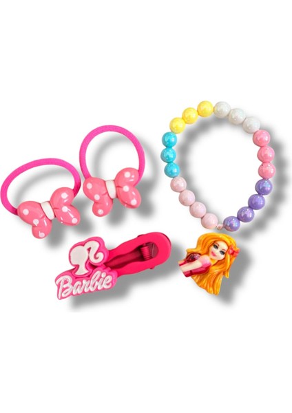 Kare Kutu Içerisinde Mine Kaplamalı Prenses Figürlü Inci Bileklik ve Karışık Figürlü Renk Kız Çocuk Toka Seti modelleri