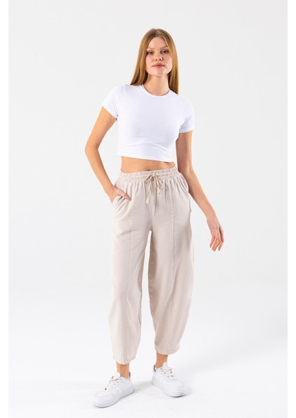 Kadın Beli Lastikli Çift Cepli Balon Pantolon Taş - 25Y YP5456 fiyatları