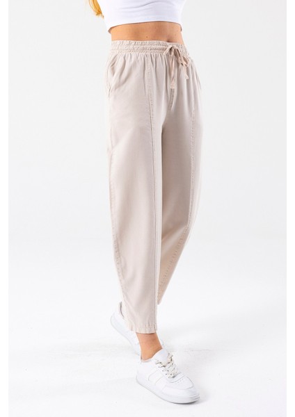 Kadın Beli Lastikli Çift Cepli Balon Pantolon Taş - 25Y YP5456 fırsatları
